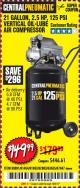 Harbor Freight Coupon 2.5 HP, 21 GALLON 125 PSI VERTICAL AIR COMPRESSOR Lot No. 67847/61454/61693/69091/62803/63635 Expired: 10/6/17 - $149.99