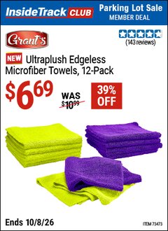 Harbor Freight ITC Coupon GRANT'S ULTRAPLUSH EDGELESS MICROFIBER TOWELS, 12-PACK Lot No. 59675 Expired: 10/8/26 - $6.69