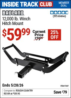 Harbor Freight Coupon BADLAND 12,000 LB. WINCH HITCH MOUNT Lot No. 57607 Valid: 12/31/69 - 5/28/26 - $59.99