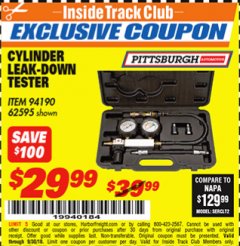 Harbor Freight ITC Coupon CYLINDER LEAK-DOWN TESTER Lot No. 94190 Expired: 9/30/18 - $29.99