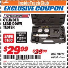 Harbor Freight ITC Coupon CYLINDER LEAK-DOWN TESTER Lot No. 94190 Expired: 10/31/18 - $29.99