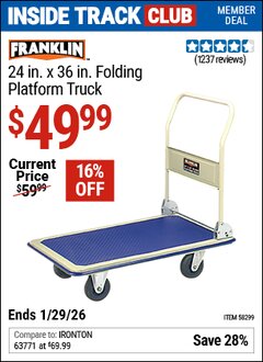 Harbor Freight ITC Coupon FRANKLIN 24 IN. X 36 IN. FOLDING PLATFORM TRUCK Lot No. 58299 Valid Thru: 1/29/26 - $49.99