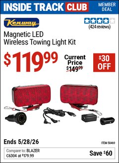 Harbor Freight ITC Coupon KENWAY MAGNETIC LED WIRELESS TOWING LIGHT KIT Lot No. 58469 Valid Thru: 5/28/26 - $119.99