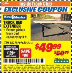 Harbor Freight ITC Coupon HAUL-MASTER TRUCK BED EXTENDER Lot No. 69650 Expired: 5/31/19 - $49.99