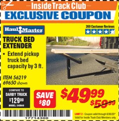 Harbor Freight ITC Coupon HAUL-MASTER TRUCK BED EXTENDER Lot No. 69650 Expired: 6/30/20 - $49.99