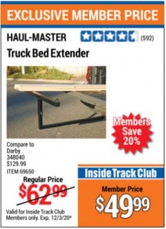 Harbor Freight ITC Coupon TRUCK BED EXTENDER Lot No. 69650 Expired: 12/3/20 - $49.99