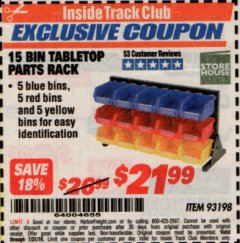 Harbor Freight ITC Coupon STOREHOUSE 15 BIN TABLETOP PARTS RACK Lot No. 93198 Expired: 7/31/19 - $21.99