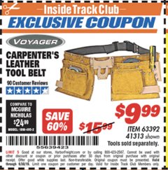 Harbor Freight ITC Coupon CARPENTER'S TOOL BELT Lot No. 41313/63392 Expired: 6/30/19 - $9.99