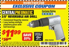 Harbor Freight ITC Coupon 3/8" REVERSIBLE AIR DRILL Lot No. 94585 Expired: 7/31/18 - $11.99