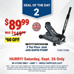 Harbor Freight Coupon PITTSBURGH 3 TON FLOOR JACK WITH RAPID PUMP, SLATE GRAY Lot No. 70486 Valid Thru: 9/26/26 - $89.99