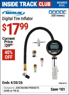Harbor Freight ITC Coupon MERLIN DIGITAL TIRE INFLATOR Lot No. 58173 Valid Thru: 4/30/26 - $17.99