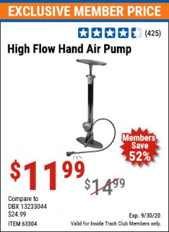 Harbor Freight ITC Coupon HIGH FLOW HAND AIR PUMP Lot No. 63304/94046 Expired: 9/30/20 - $11.99