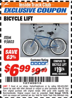 Harbor Freight ITC Coupon BICYCLE LIFT Lot No. 95803 Expired: 7/31/18 - $6.99