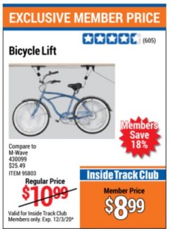 Harbor Freight ITC Coupon BICYCLE LIFT Lot No. 95803 Expired: 12/3/20 - $8.99