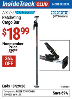 Harbor Freight ITC Coupon HAUL-MASTER RATCHETING CARGO BAR Lot No. 96811 Valid Thru: 10/29/26 - $18.99