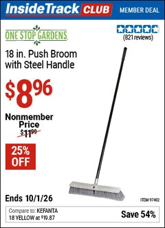 Harbor Freight Coupon 18 IN. PVC BRISTLE BROOM Lot No. 97402 Valid: 12/31/69 - 10/1/26 - $8.96