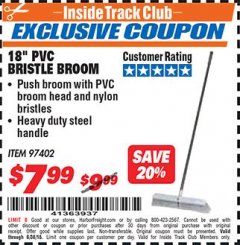 Harbor Freight ITC Coupon 18" PVC BRISTLE BROOM Lot No. 97402 Expired: 6/30/18 - $7.99