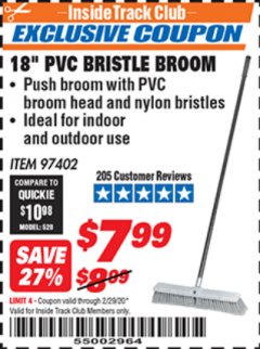 Harbor Freight ITC Coupon 18" PVC BRISTLE BROOM Lot No. 97402 Expired: 2/29/20 - $7.99