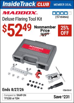 Harbor Freight ITC Coupon MADDOX DELUXE FLARING TOOL KIT Lot No. 58147 Valid Thru: 8/27/26 - $52.49