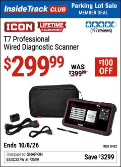 Harbor Freight ITC Coupon ICON T7 PROFESSIONAL WIRED DIAGNOSTIC SCANNER Lot No. 59582 Expired: 10/8/26 - $299.99