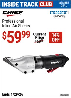 Harbor Freight ITC Coupon CHIEF PROFESSIONAL INLINE AIR SHEARS Lot No. 58720 Valid Thru: 1/29/26 - $59.99