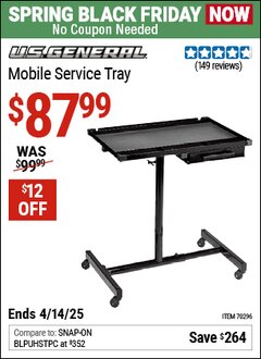 Harbor Freight Coupon U.S. GENERAL MOBILE SERVICE TRAY Lot No. 70296 Expired: 4/14/25 - $87.99