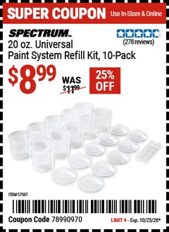 Harbor Freight Coupon SPECTRUM 20 OZ. UNIVERSAL PAINT SYSTEM REFILL KIT Lot No. 57507 Valid Thru: 10/25/26 - $8.99