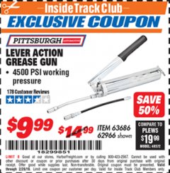 Harbor Freight ITC Coupon LEVER ACTION GREASE GUN Lot No. 63686/62966 Expired: 2/28/19 - $9.99