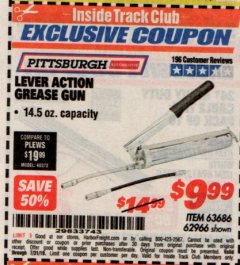 Harbor Freight ITC Coupon LEVER ACTION GREASE GUN Lot No. 63686/62966 Expired: 7/31/19 - $9.99