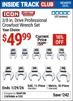 Harbor Freight ITC Coupon ICON 3/8 IN. DRIVE PROFESSIONAL CROWFOOT WRENCH SET, 11-PIECE Lot No. 56381/56382 Valid Thru: 1/29/26 - $49.99