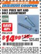 Harbor Freight ITC Coupon 1001 PIECE NUT AND BOLT SET Lot No. 67628 Expired: 8/31/17 - $14.99