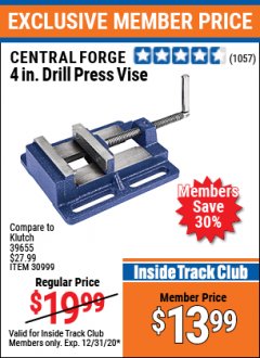 Harbor Freight ITC Coupon 4" DRILL PRESS VISE Lot No. 30999 Expired: 12/31/20 - $13.99