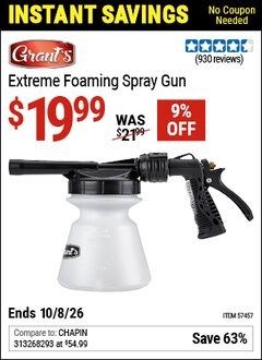 Harbor Freight Coupon GRANT'S EXTREME FOAMING SPRAY GUN Lot No. 57457 Valid Thru: 10/8/26 - $19.99