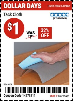 Harbor Freight Coupon GERSON TACK CLOTH Lot No. 66578 Expired: 9/9/26 - $1