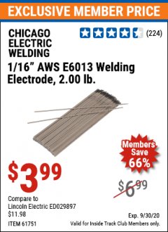 Harbor Freight ITC Coupon WELDING ELECTRODE Lot No. 61751 Expired: 9/30/20 - $3.99