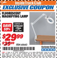 Harbor Freight ITC Coupon FLUORESCENT MAGNIFYING LAMP Lot No. 60643, 66384, 34018 Expired: 10/31/18 - $29.99
