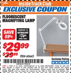 Harbor Freight ITC Coupon FLUORESCENT MAGNIFYING LAMP Lot No. 60643/66384/34018 Expired: 10/31/18 - $29.99