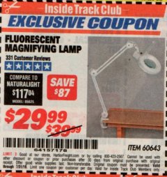 Harbor Freight ITC Coupon FLUORESCENT MAGNIFYING LAMP Lot No. 60643/66384/34018 Expired: 7/31/19 - $29.99