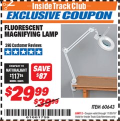 Harbor Freight ITC Coupon FLUORESCENT MAGNIFYING LAMP Lot No. 60643, 66384, 34018 Expired: 11/30/19 - $29.99