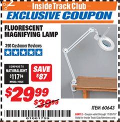 Harbor Freight ITC Coupon FLUORESCENT MAGNIFYING LAMP Lot No. 60643/66384/34018 Expired: 11/30/19 - $29.99