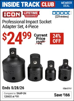 Harbor Freight Coupon ICON PROFESSIONAL IMPACT SOCKET ADAPTER SET, 4-PIECE Lot No. 57717 Valid: 12/31/69 - 5/28/26 - $24.99