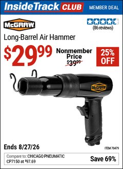 Harbor Freight Coupon MCGRAW LONG-BARREL AIR HAMMER Lot No. 70479 Valid: 12/31/69 - 8/27/26 - $29.99