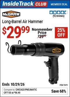 Harbor Freight ITC Coupon MCGRAW LONG-BARREL AIR HAMMER Lot No. 70479 Valid Thru: 10/29/26 - $29.99