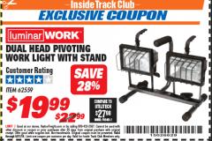 Harbor Freight ITC Coupon DUAL HEAD PIVOTING WORK LIGHT WITH STAND Lot No. 62559/47410 Expired: 5/31/18 - $19.99