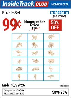 Harbor Freight ITC Coupon ROBOTIME PUZZLE SET Lot No. 72658 Valid Thru: 10/29/26 - $0.99