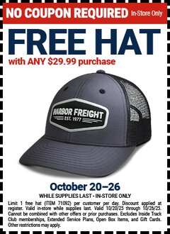 Harbor Freight FREE Coupon HARBOR FREIGHT HAT Lot No. 71029 Expired: 10/26/25 - FWP