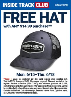 Harbor Freight FREE Coupon HARBOR FREIGHT HAT Lot No. 71029 Expired: 6/18/26 - FWP