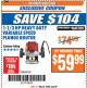 Harbor Freight ITC Coupon 1.5 HP VARIABLE SPEED PLUNGE ROUTER Lot No. 67119 Expired: 4/3/18 - $59.99
