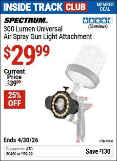 Harbor Freight ITC Coupon SPECTRUM 300 LUMEN UNIVERSAL AIR SPRAY GUN LIGHT ATTACHMENT Lot No. 59630 Valid Thru: 4/30/26 - $29.99
