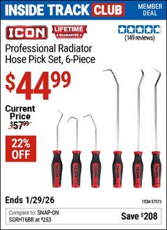 Harbor Freight ITC Coupon ICON PROFESSIONAL RADIATOR HOSE PICK SET, 6-PIECE Lot No. 57573 Valid Thru: 1/29/26 - $44.99